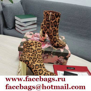 Dolce  &  Gabbana Heel 10.5cm Leather Ankle Boots Leopard Print Brown with DG Karol Heel 2021